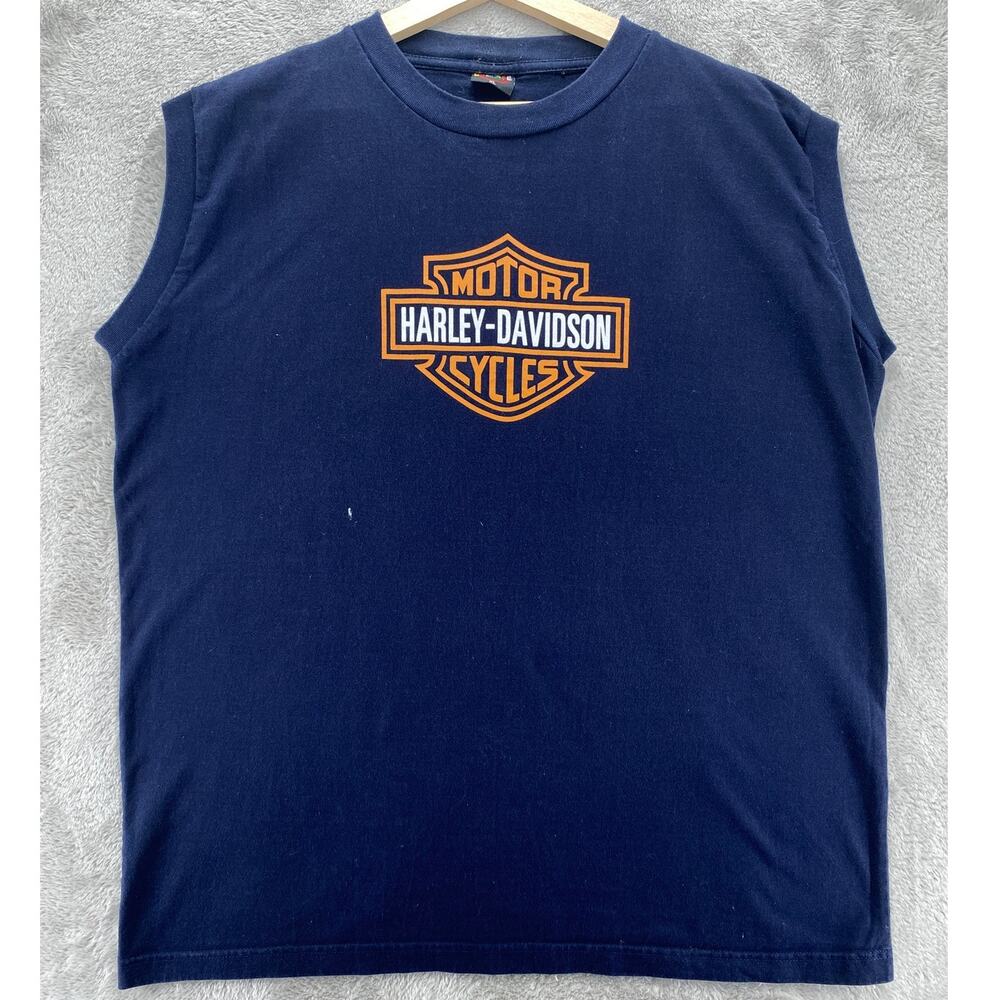 Harley-Davidson Muscle Tee XL Navy Phuket Thailand Sleeveless Biker Cotton Shirt